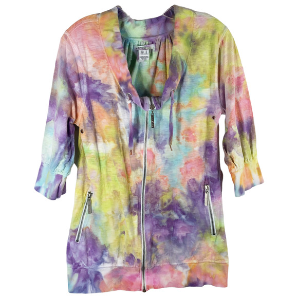 Kensie Medium‎ Jacket Carnival Camouflage Handmade Tie Dye Yellow Purple 243 - Picture 1 of 9